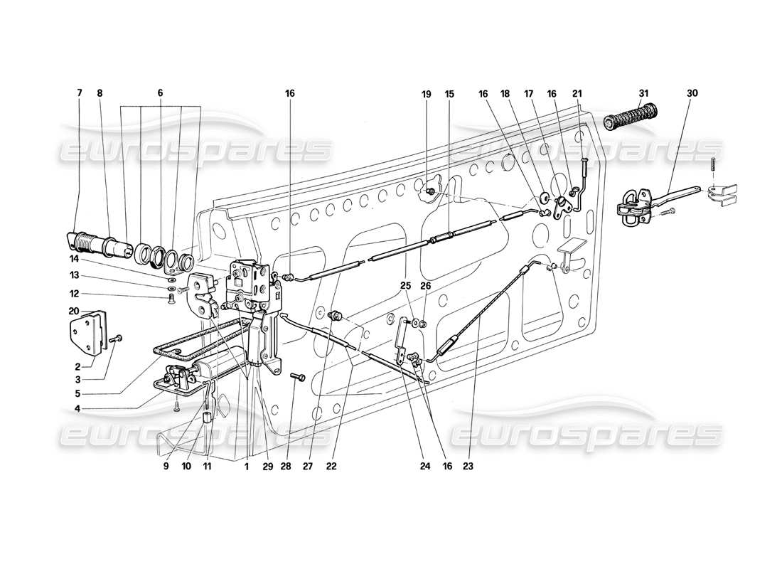 ferrari testarossa (1990) door - locking device part diagram