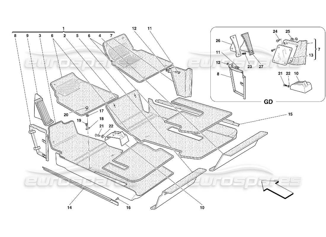 ferrari 456 gt/gta passengers compartment upholstery and carpets part diagram