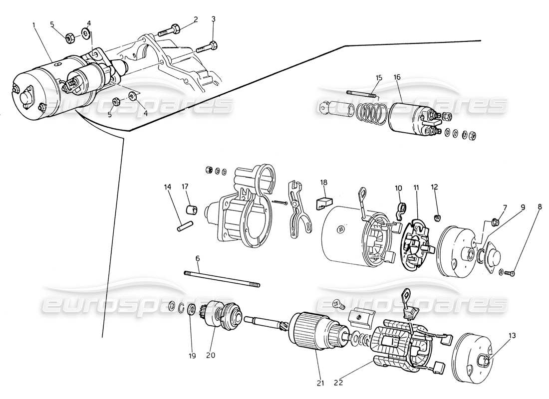 maserati 222 / 222e biturbo marelli starter motor part diagram