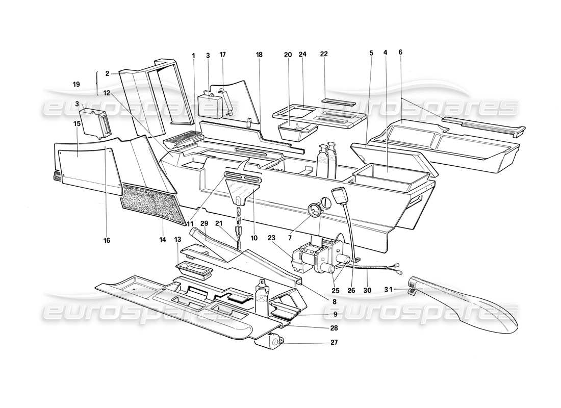 ferrari testarossa (1990) central tunnel (for us version) part diagram