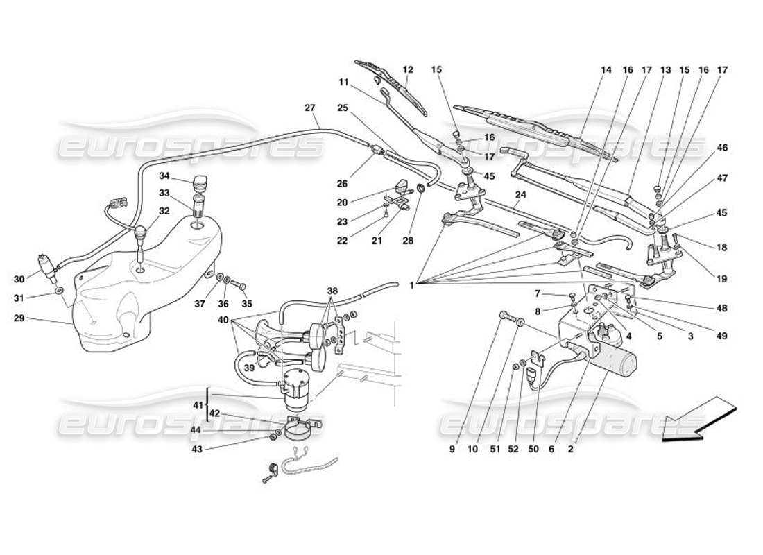 ferrari 575 superamerica windscreen wiper, windscreen washer and horns part diagram