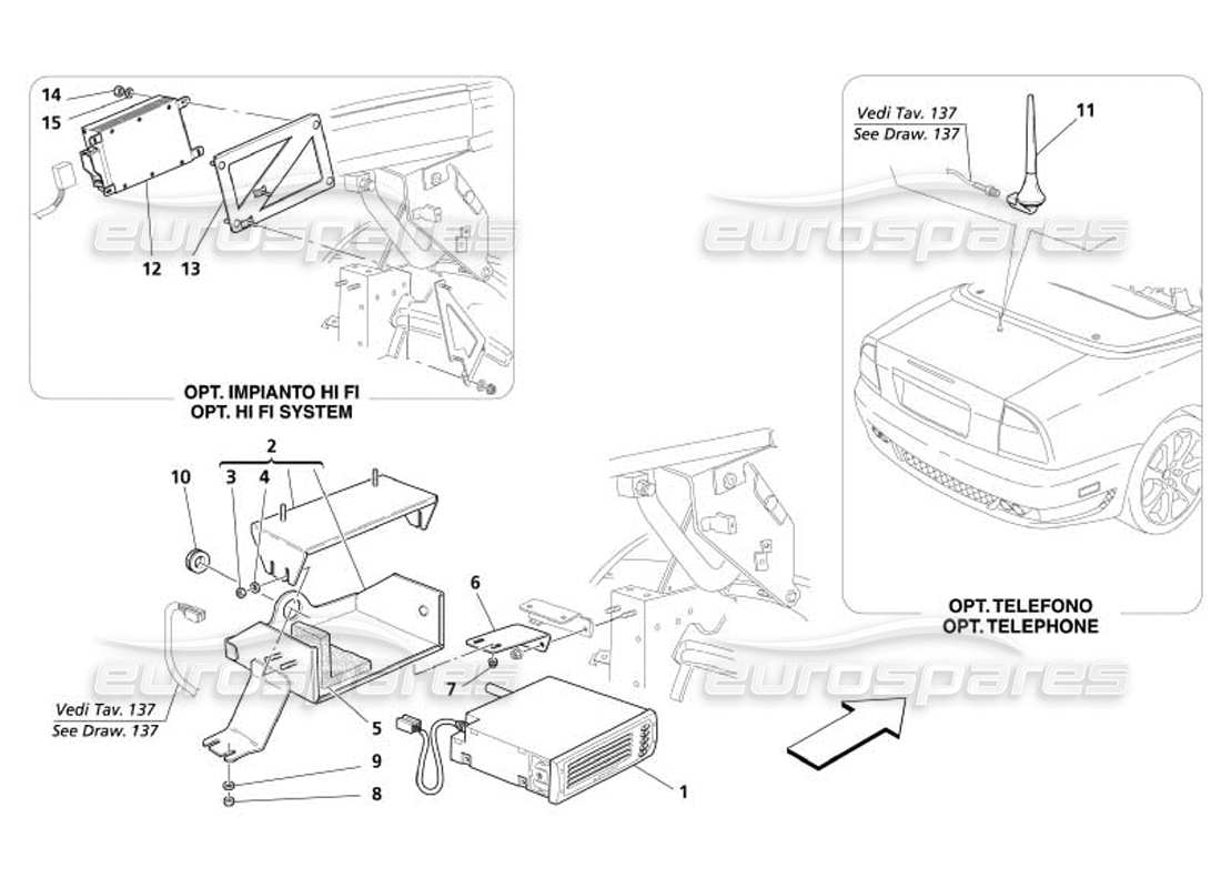 maserati 4200 spyder (2005) stereo equipment - accesories part diagram