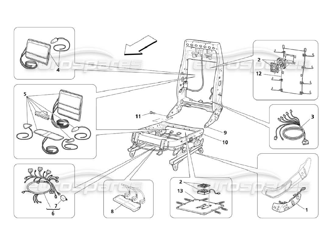 maserati qtp. (2006) 4.2 front seats: mechanics & electronics part diagram