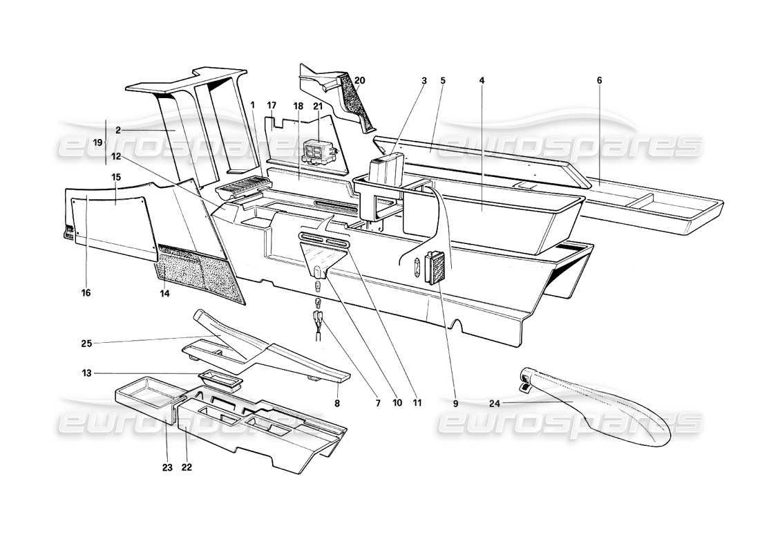 ferrari testarossa (1990) central tunnel (not for us version) part diagram