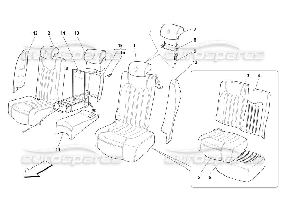 maserati qtp. (2006) 4.2 rear seats: linings part diagram