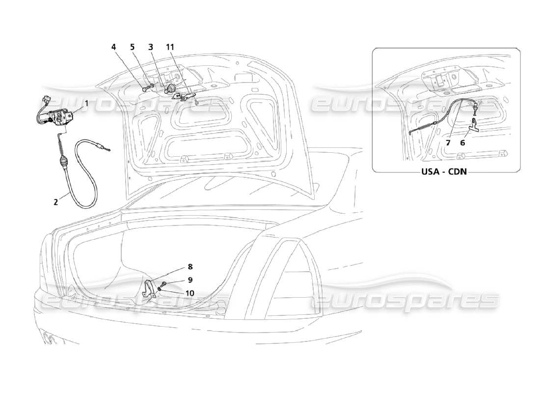 maserati qtp. (2006) 4.2 rear hood opening device part diagram