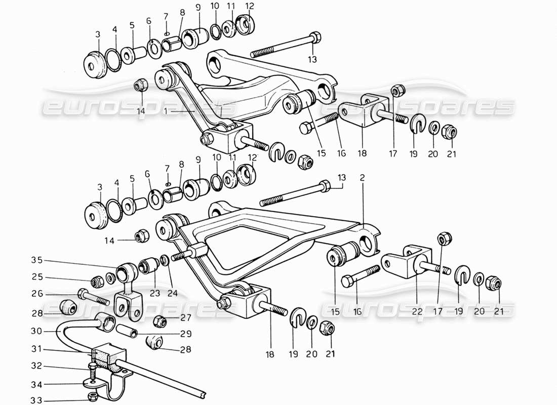 ferrari 206 gt dino (1969) rear suspension - levers part diagram