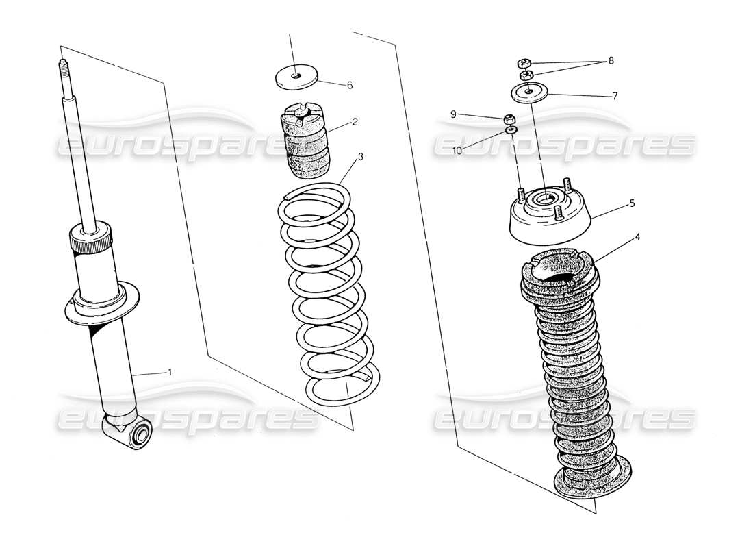 maserati 222 / 222e biturbo rear shock absorber part diagram