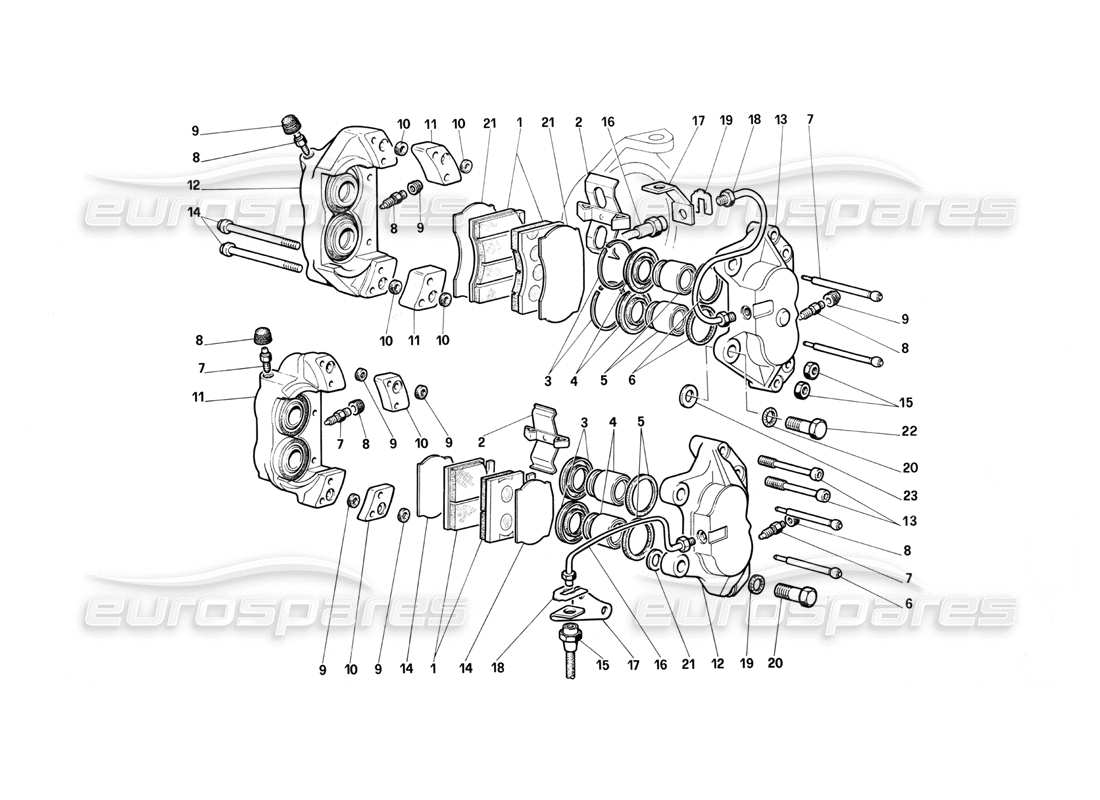 ferrari testarossa (1987) calipers for front and rear brakes part diagram