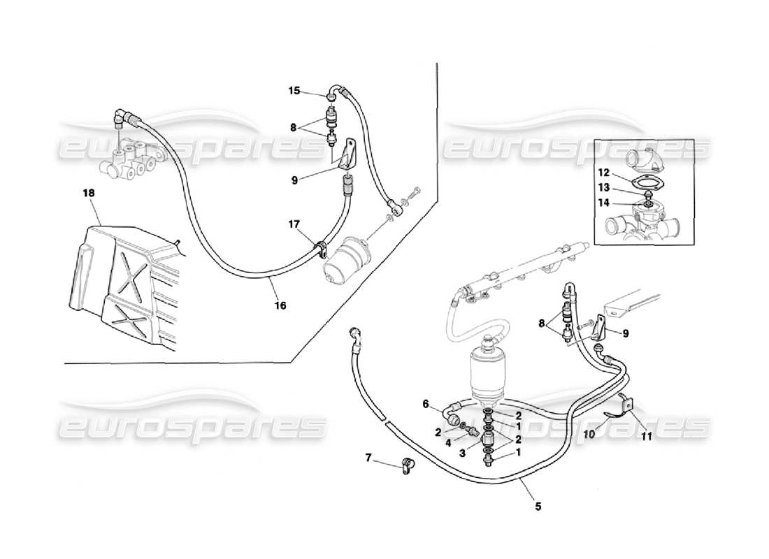 ferrari 355 challenge (1996) fuel feed system - thermostat part diagram