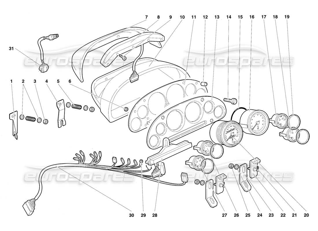 lamborghini diablo vt (1994) dashboard instruments part diagram