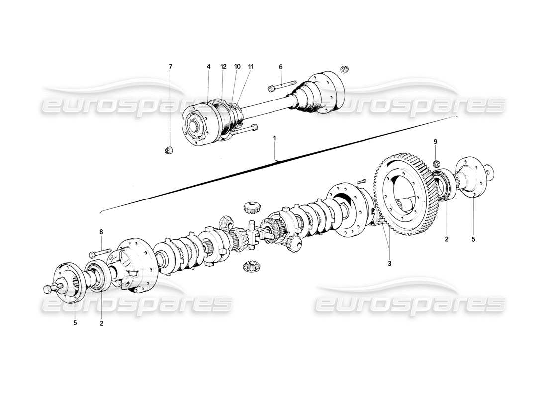 ferrari mondial 3.0 qv (1984) differential & axle shafts part diagram