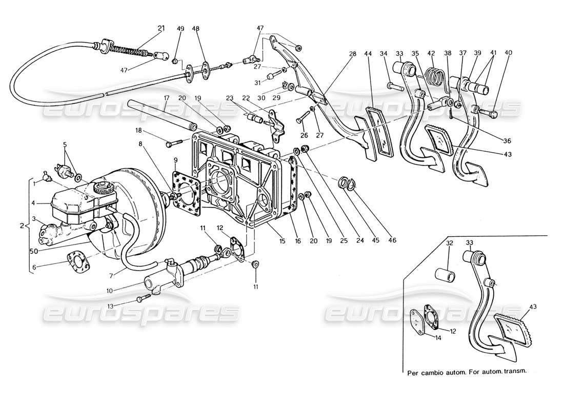 maserati 222 / 222e biturbo pedal assy - brake booster clutch pump for lhd part diagram