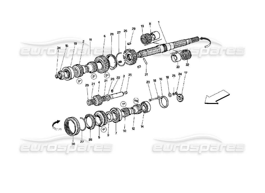 ferrari 512 tr main shaft gears part diagram