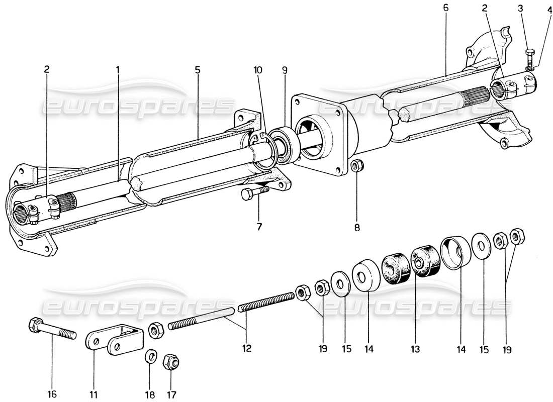 ferrari 365 gt4 2+2 (1973) transmission shaft part diagram