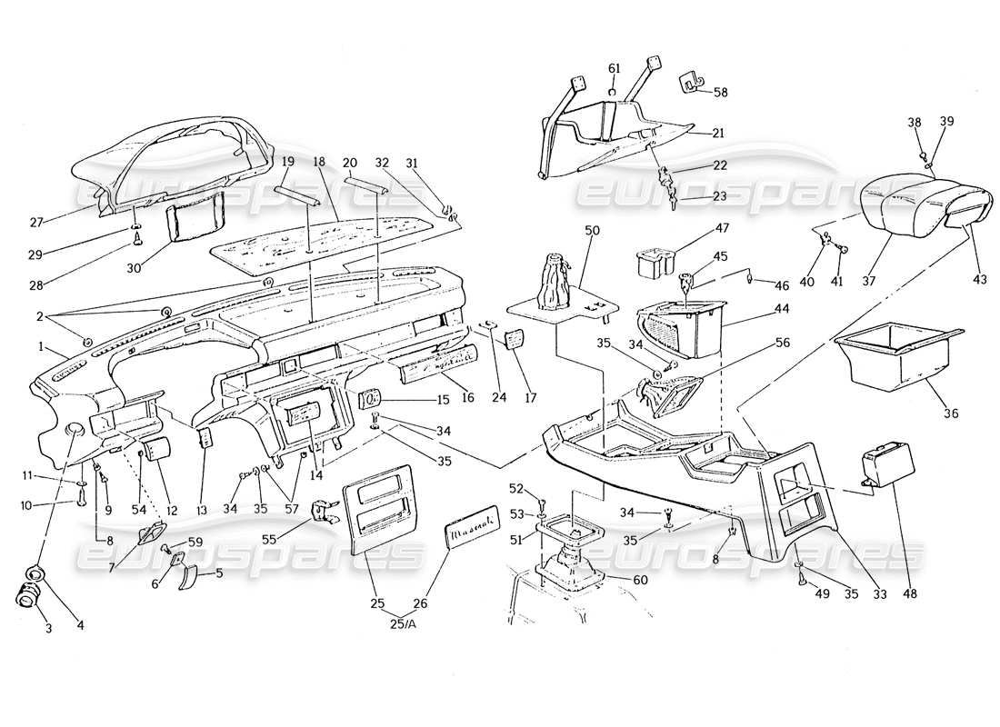 maserati karif 2.8 instrument panel and console (lh steering cars) part diagram