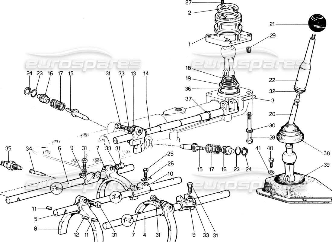 ferrari 365 gt4 2+2 (1973) gearbox outer and inner controls part diagram