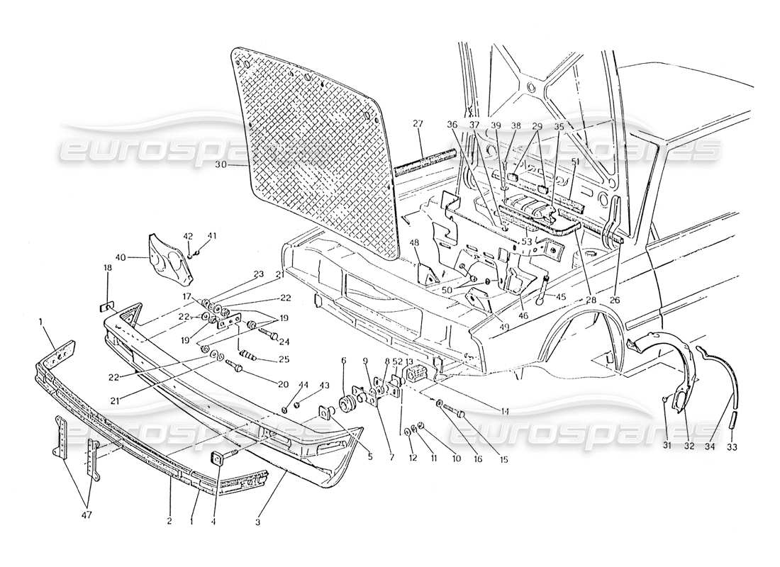 maserati karif 2.8 front bumper and sound proof felts part diagram