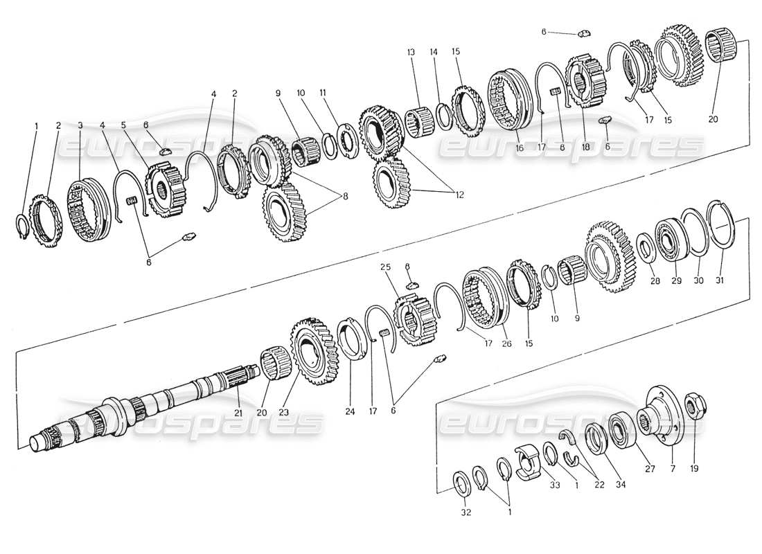 maserati karif 2.8 transmission - main shaft part diagram