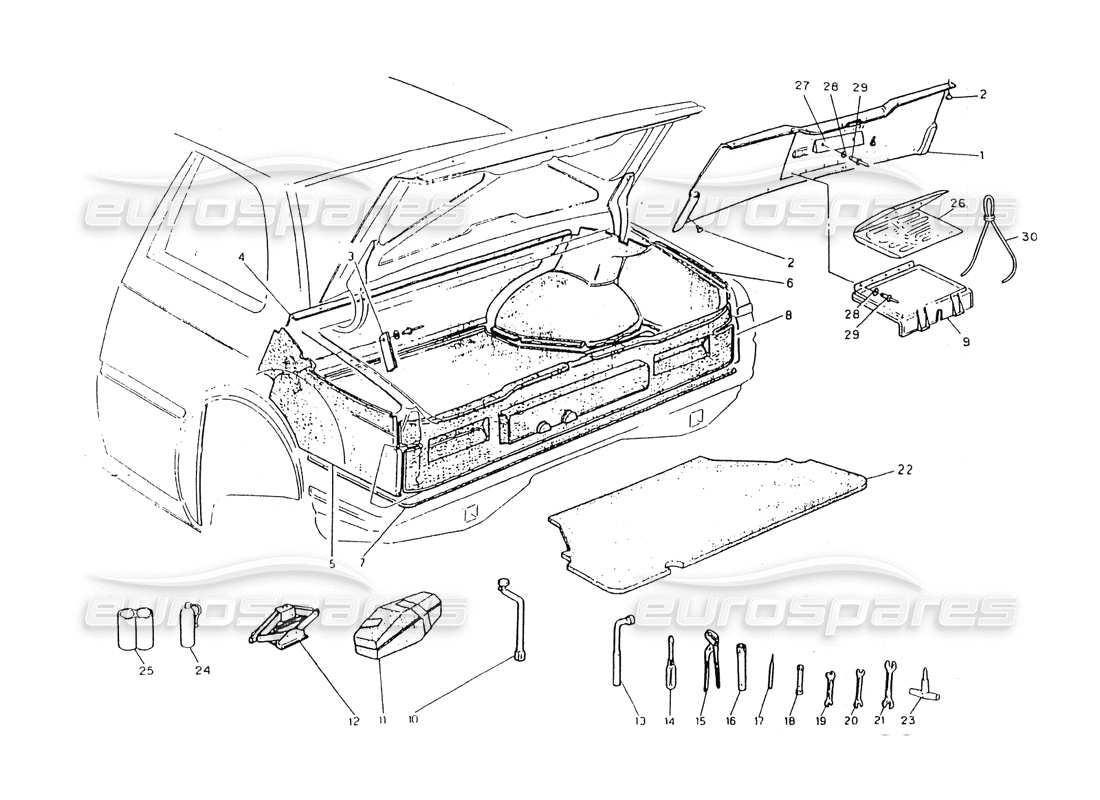 maserati 418 / 4.24v / 430 trunk-trimmings and tools part diagram