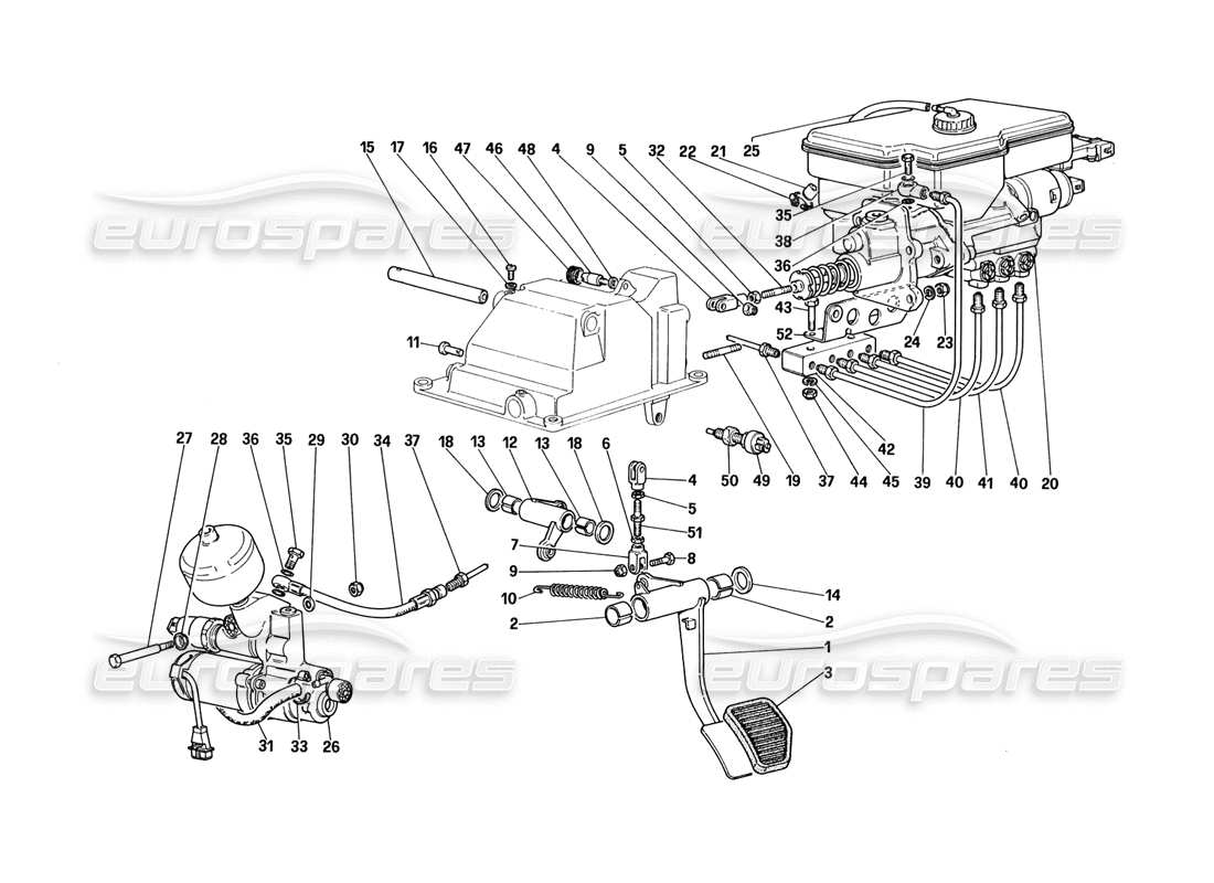 ferrari 328 (1988) clutch hydraulic system (for car with antiskid system) part diagram