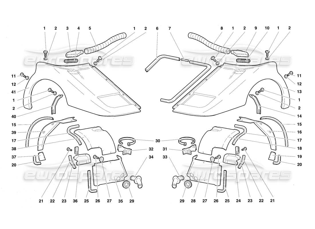 lamborghini diablo vt (1994) front body elements part diagram