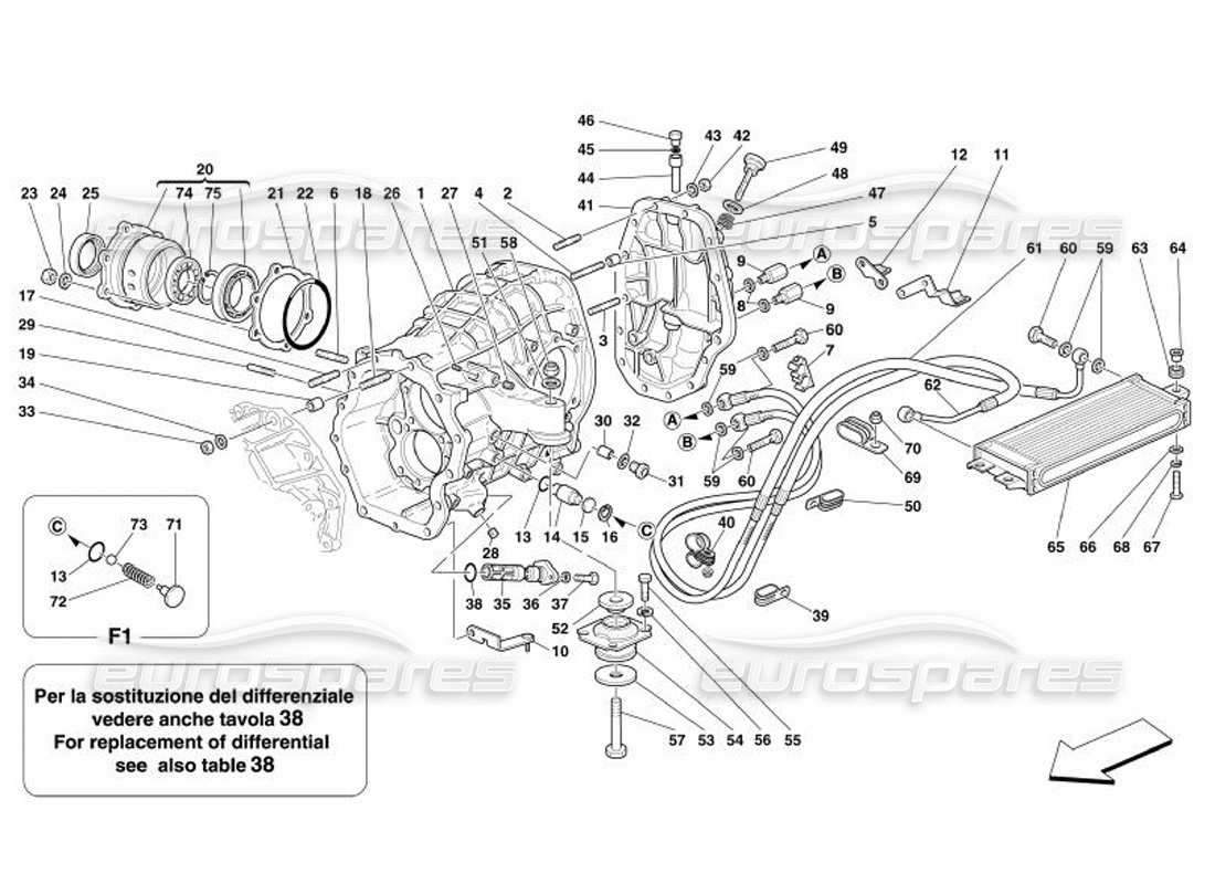 ferrari 575 superamerica differential carrier and clutch cooling radiator part diagram