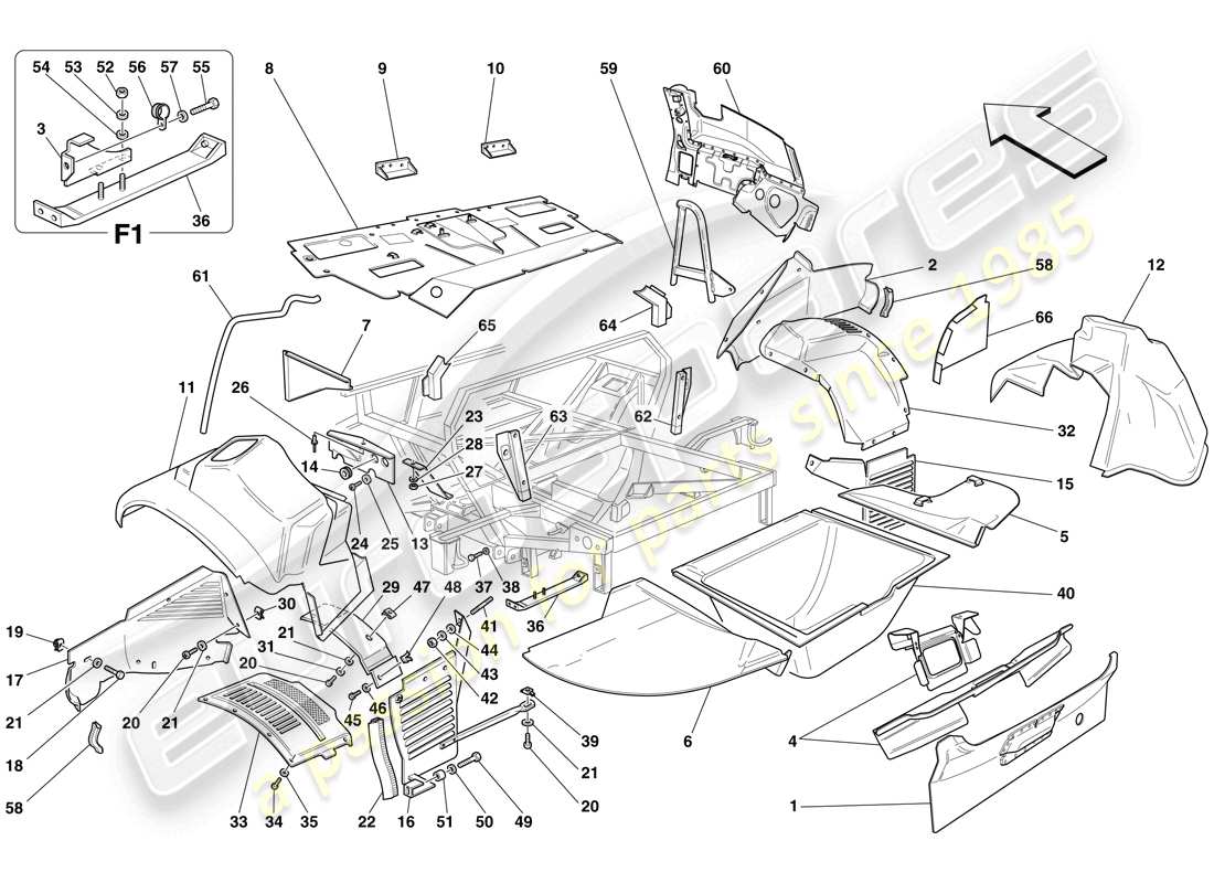 ferrari 575 superamerica rear structures and components part diagram