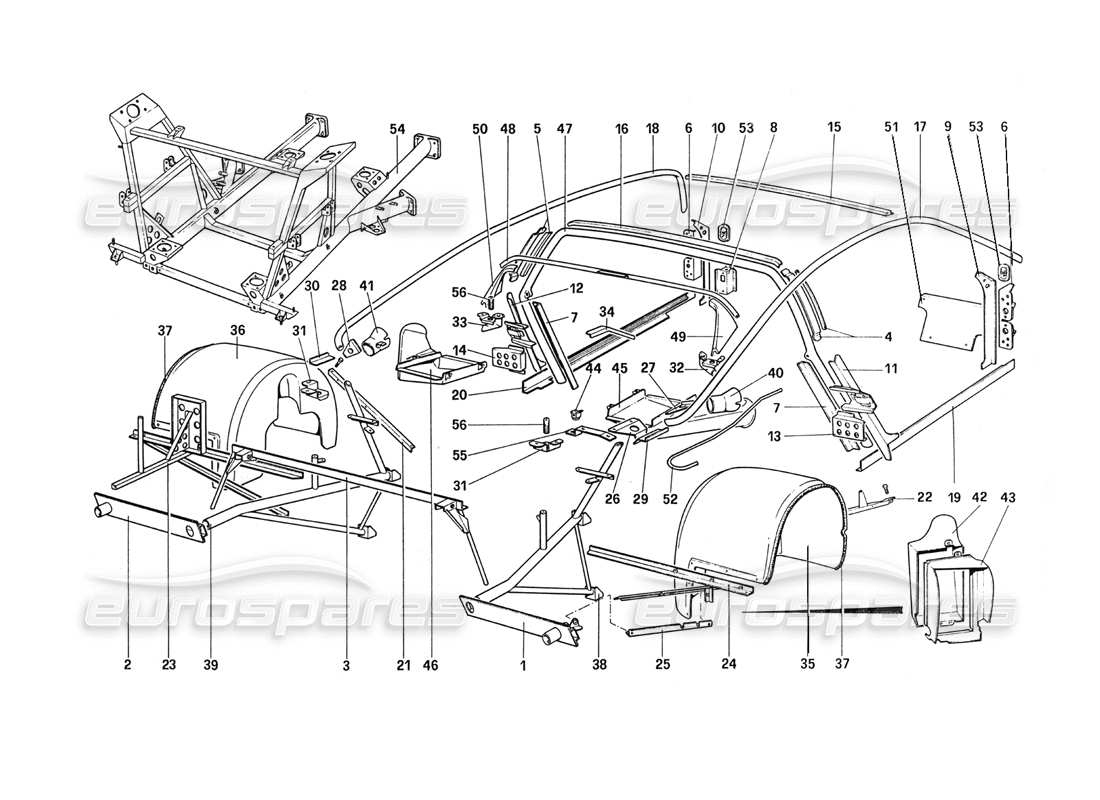 ferrari 288 gto body shell - inner elements part diagram