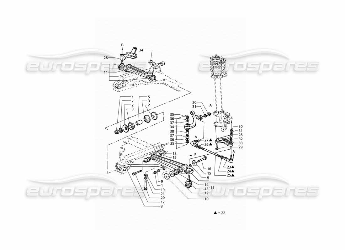 maserati qtp v6 (1996) front suspension parts diagram