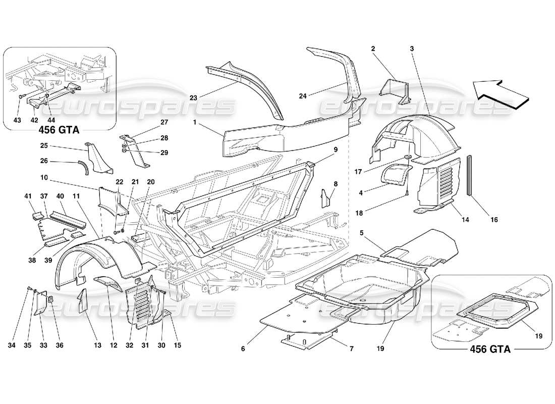 ferrari 456 gt/gta rear structures and components part diagram