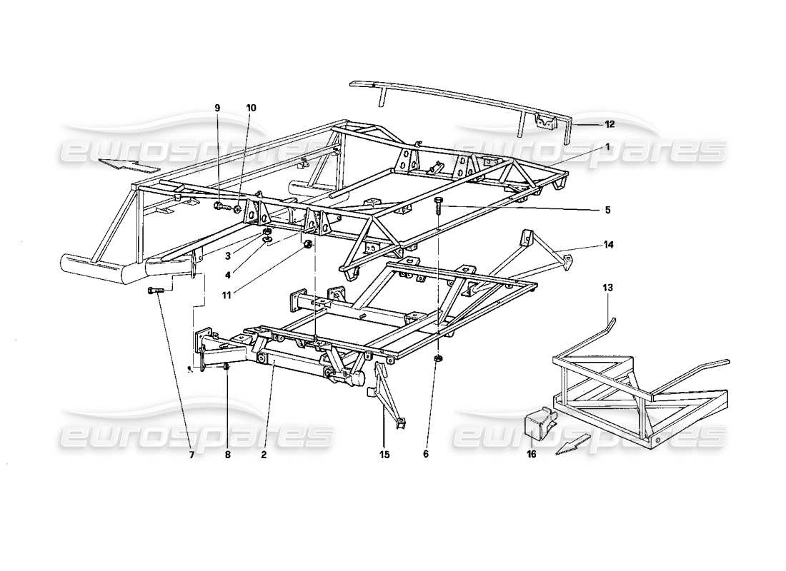 ferrari testarossa (1987) rear frame part diagram