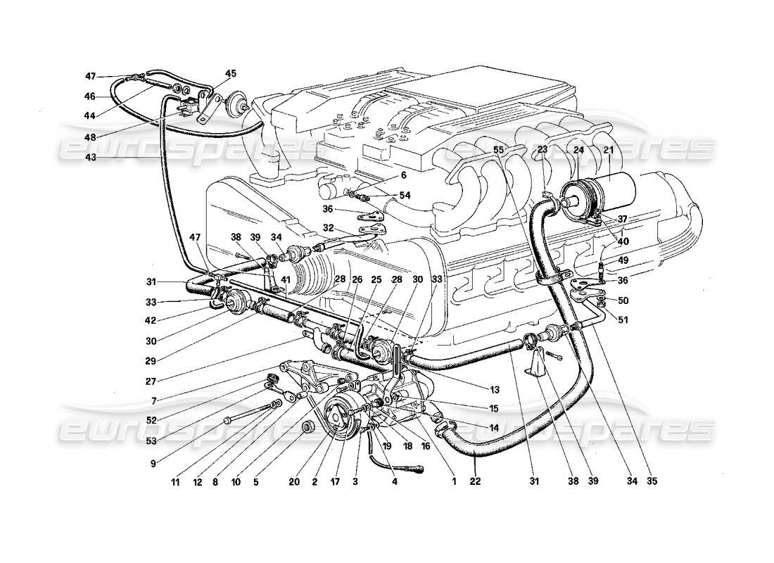 ferrari testarossa (1987) secondary air pump and lines (for u.s. version) part diagram