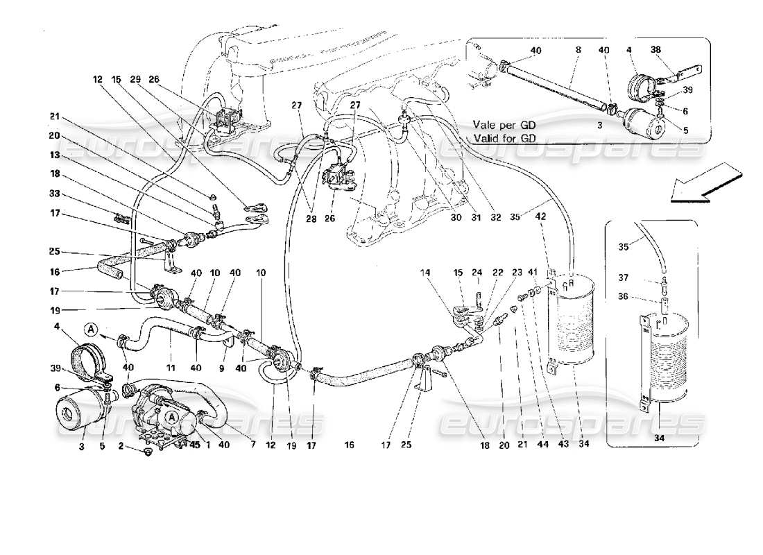 ferrari 512 tr secondary air pump and lines part diagram