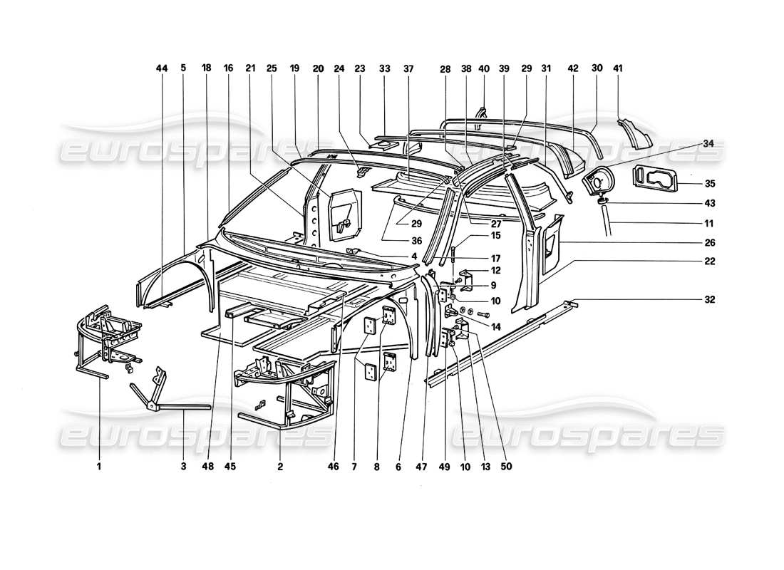 ferrari testarossa (1990) body - internal components part diagram