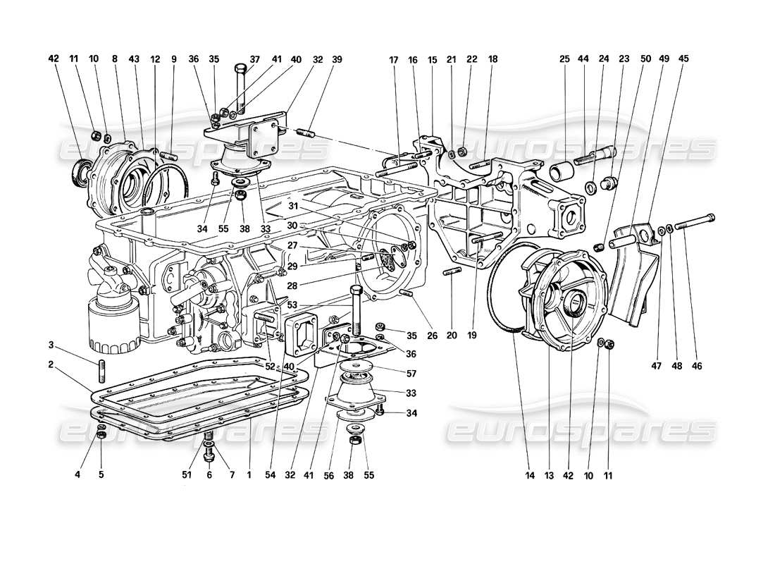 ferrari testarossa (1990) gearbox - mounting and covers part diagram