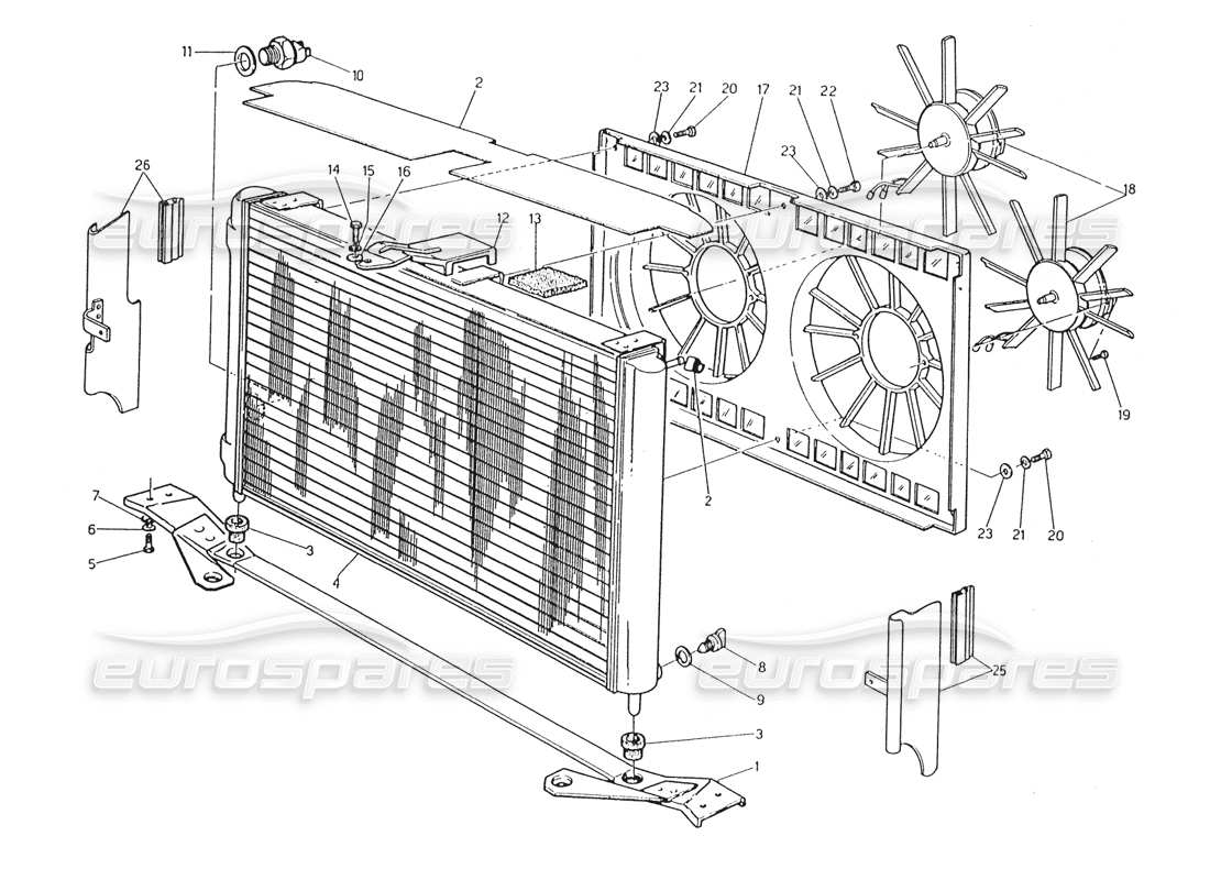 maserati karif 2.8 radiator and cooling tans part diagram