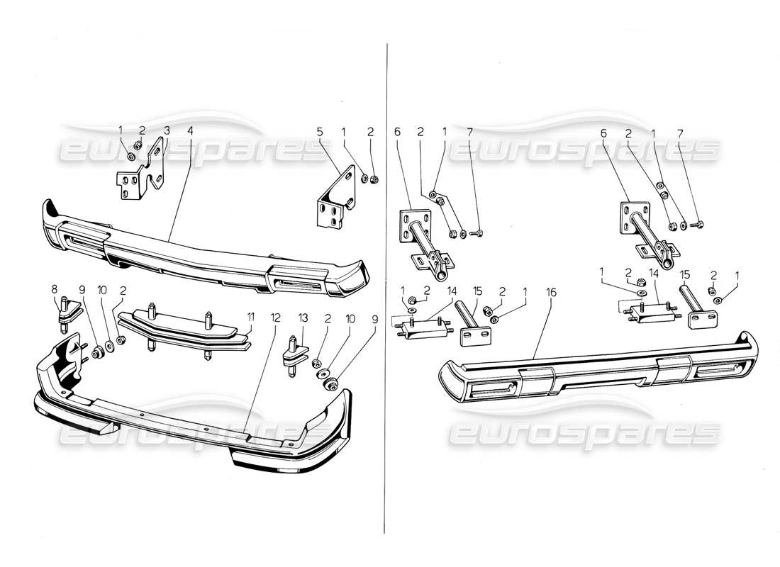 lamborghini jalpa 3.5 (1984) bumpers and spoiler parts diagram