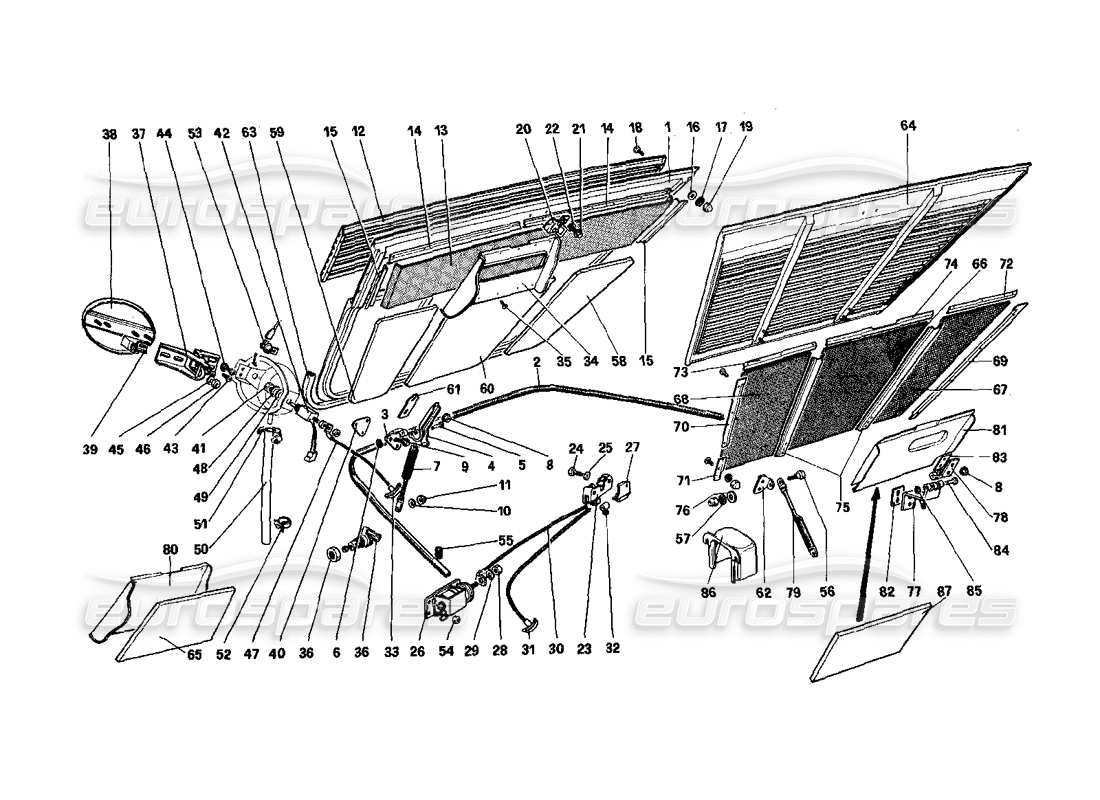 ferrari mondial 3.0 qv (1984) engine compartment lid and carpeting part diagram