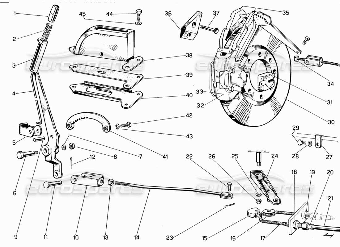 ferrari 330 gt 2+2 rear brakes and handbrake part diagram