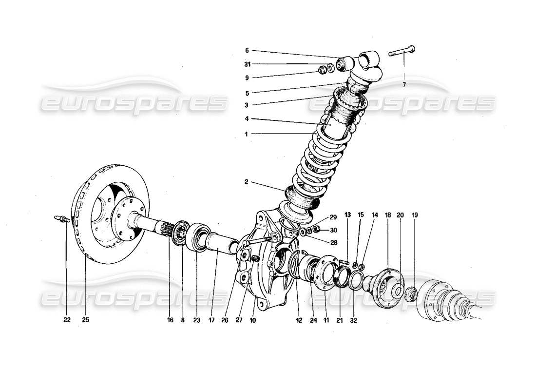 ferrari 308 quattrovalvole (1985) rear suspension - shock absorber and brake disc part diagram