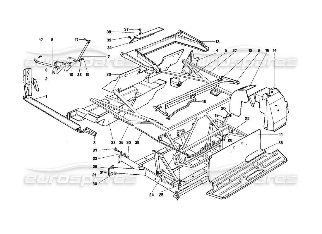 ferrari mondial 3.0 qv (1984) body shell - inner elements - cabriolet part diagram