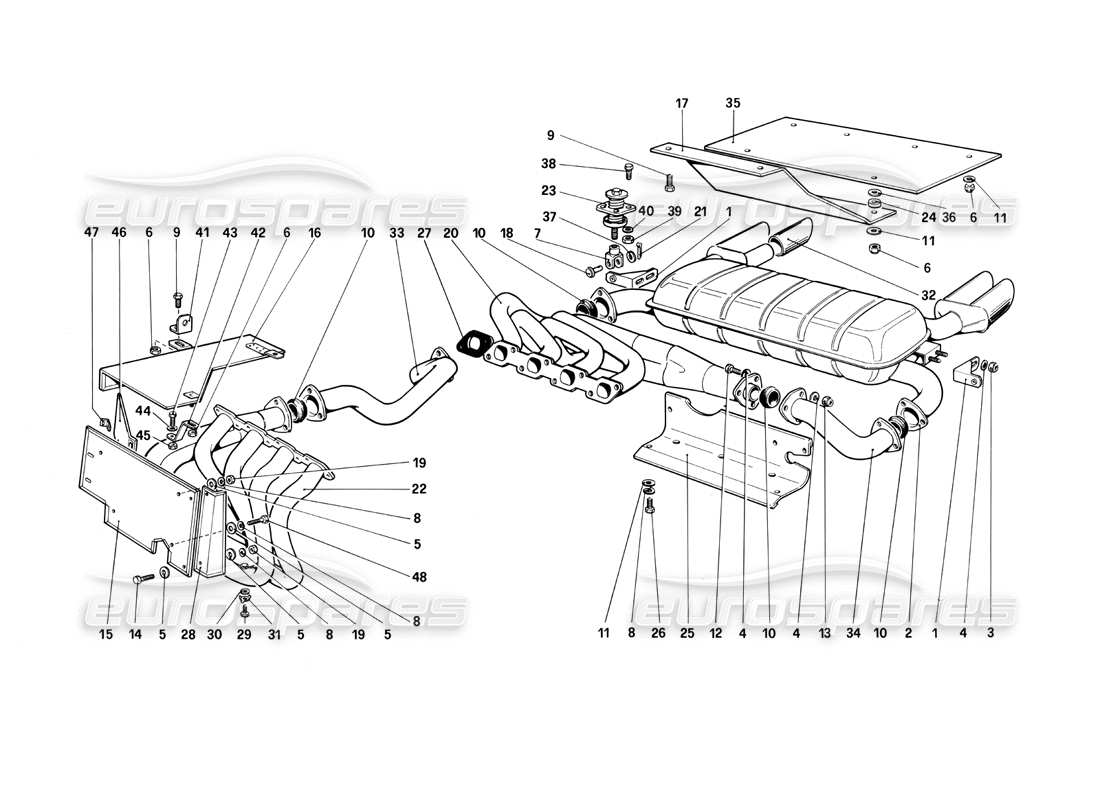 ferrari mondial 3.0 qv (1984) exhaust system part diagram