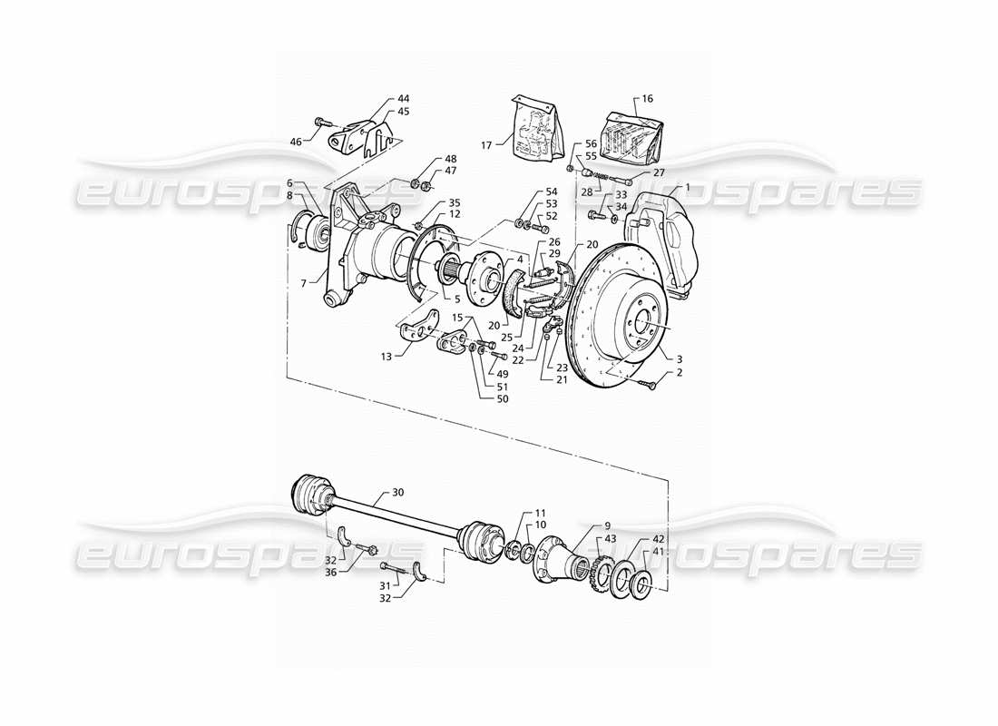 maserati qtp v8 (1998) hubs, rear brakes with a.b.s. and drive shafts part diagram