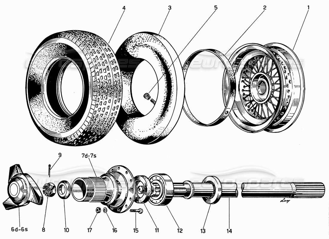 ferrari 330 gt 2+2 tyres - wheels - hubs - axle part diagram