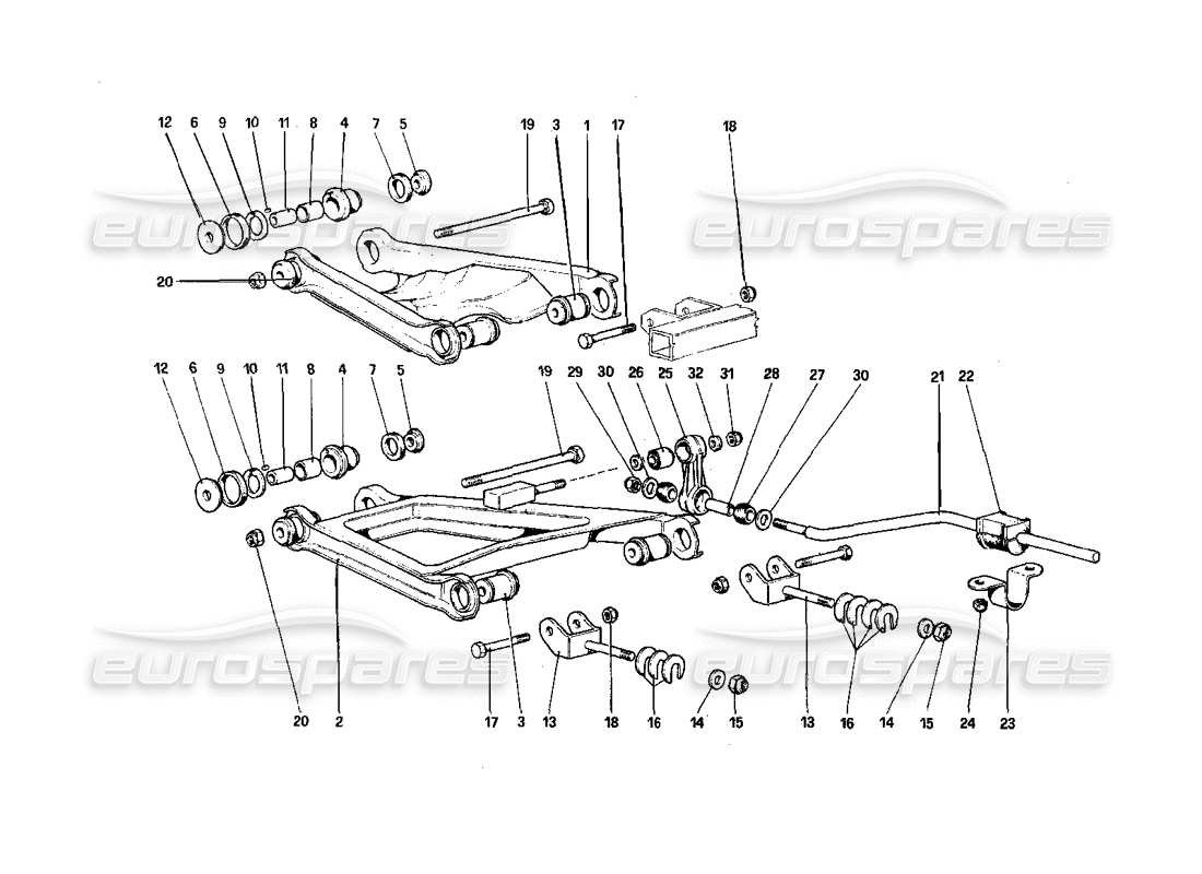 ferrari 308 quattrovalvole (1985) rear suspension - wishbones part diagram