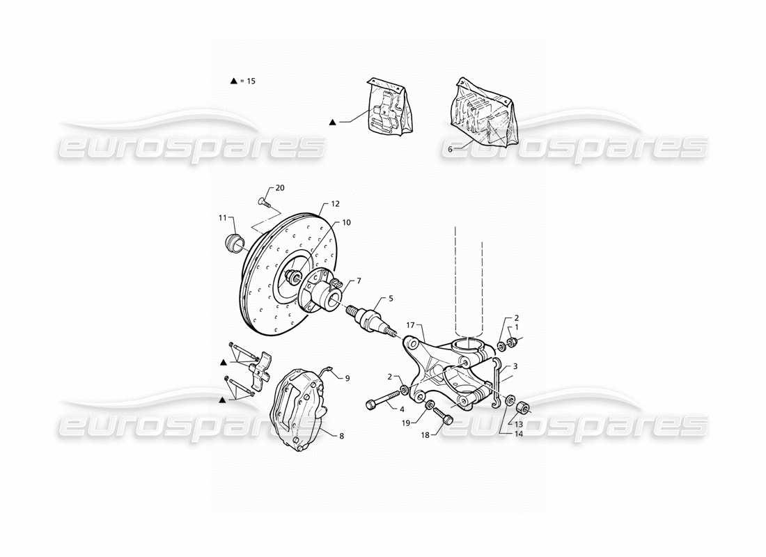 maserati qtp v8 (1998) hubs and front brakes with a.b.s. part diagram