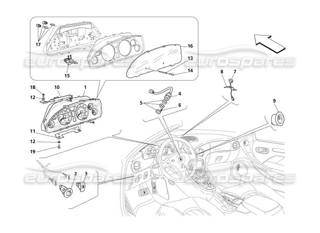 maserati 4200 spyder (2005) dashboard instruments part diagram