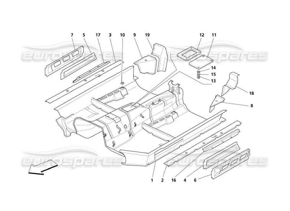 maserati 4200 spyder (2005) central structure part diagram