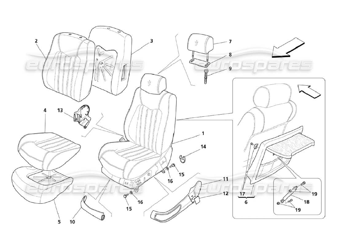 maserati qtp. (2006) 4.2 front seats: trim panels part diagram